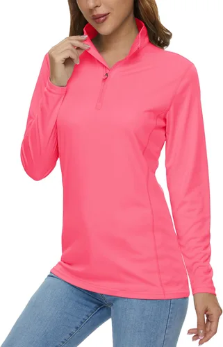 Vista 14 de MAGCOMSEN Camiseta de manga larga para mujer, con cremallera de un cuarto 01-Negro