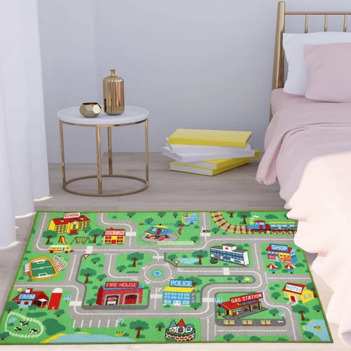 Vista 7 de Yincimar Alfombra de juego para niños para sala de juegos, 5.2 x 3.3 pies, mapa de ruta de la ciudad, alfombra de juego para automóvil, alfombra
