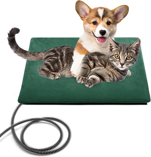Vista 14 de PETNF Almohadilla térmica para mascotas al aire libre para gatos y perros, control automático de temperatura de 100.4-107.6 °F, impermeable, Verde