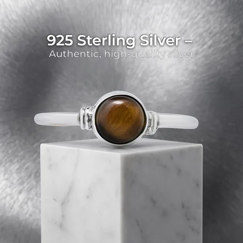 Vista 2 de Tiger Eye Round Stone Delicate Ring 925 Sterling Silver Vintage Tribal Gipsy Boho Look