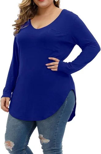 Vista 5 de ALLEGRACE Camisas de talla grande para mujer, camisetas básicas de manga larga para otoño, cuello en V, blusas casuales elegantes