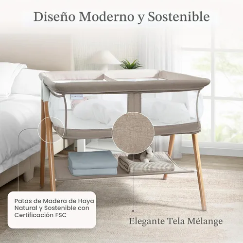 Vista 6 de Delta Children Bondi - Moisés gemelar de madera de haya con sábana de malla transpirable PureAir y madera certificada FSC, color tostado