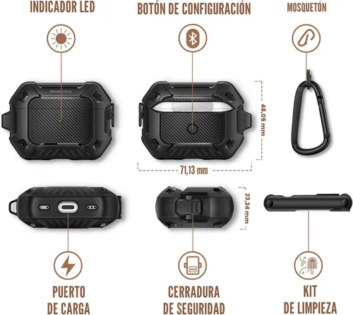 Vista 8 de MOBOSI Funda para Airpods Pro 2, compatible con AirPods Pro de 2ª/1ª generación con bloqueo, llavero y kit de limpieza, carcasa rígida protectora a