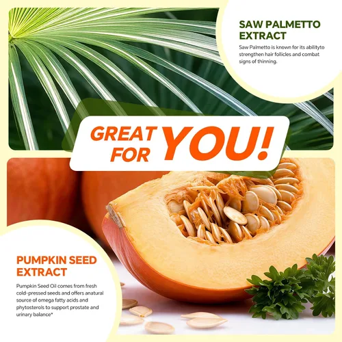 Vista 2 de Saw Palmetto con aceite de semilla de calabaza, 180 cápsulas