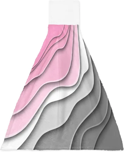 Vista 22 de Toallas de cocina con lazo para colgar, toallas de mano abstractas onduladas de color gris degradado, suaves, absorbentes, para baño, bar, hogar