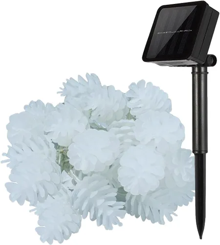 Vista 8 de Guirnalda de luces LED con cono de pino, impermeable, 16.4 pies, 20 LED, funciona con energía solar, para jardín, valla, árboles de Navidad, boda 20