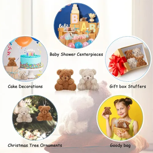 Vista 6 de Threan 8 piezas de mini osos de peluche de 4 pulgadas, juguetes de peluche pequeños a granel, muñeco de oso suave, regalos para llavero, suministros