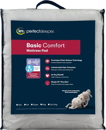 Vista 6 de Serta Air Dry Protector de Colchón Acolchado de Tela de Rendimiento de Comodidad Básica, Cubrecolchón Refrescante y Transpirable, Protección que