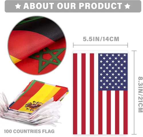 Vista 3 de Bandera de cuerda de 100 países, bandera internacional de 82 pies, decoración de bandera mundial para fiesta de la Copa del Mundo, escuela, eventos