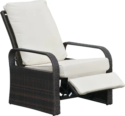 Vista 7 de Silla reclinable de aire libre para patio, resina de mimbre con cojines amortiguadores, auto ajustable, sofá de ratán, UV/Fade/Resistente al Mimbre