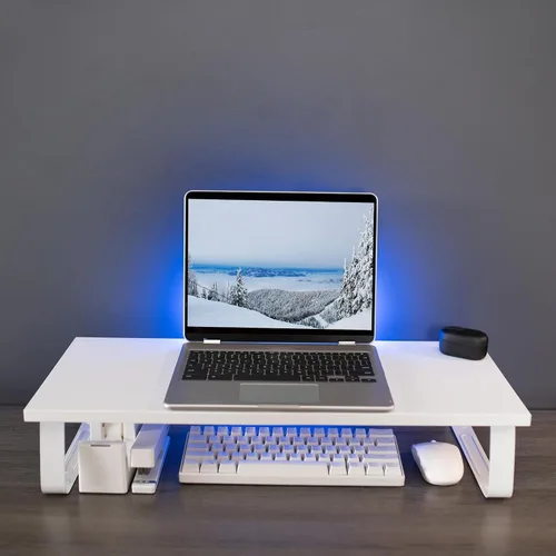 Vista 9 de VIVO Soporte para monitor de 24 pulgadas, elevador de escritorio de madera y acero, pantalla, teclado, portátil, escritorio ergonómico de TV pequeño