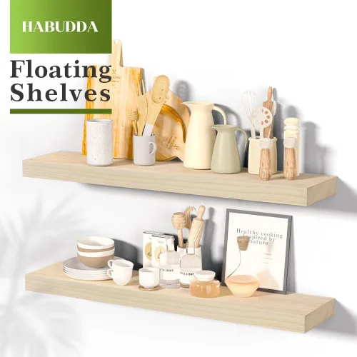 Vista 9 de Habudda Estantes flotantes, estante de pared, madera natural maciza sin terminar para bricolaje