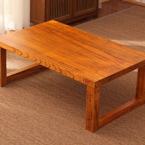 Vista 3 de Mesa de Centro Mesa de centro de madera maciza, mesa de té creativa con ventana panorámica, tatami japonés, mesa baja, balcón, escritorio