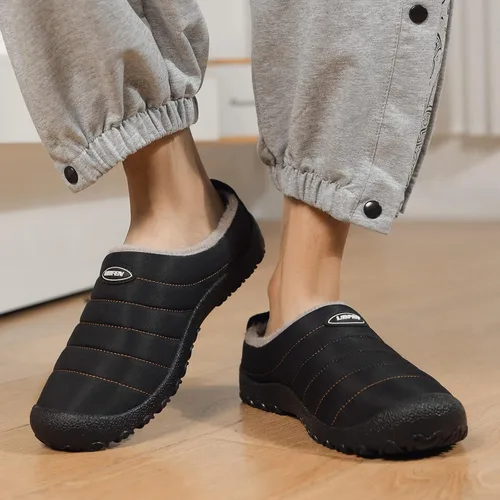 Vista 3 de UBFEN - Pantuflas cálidas de invierno para hombre y mujer con forro de felpa mullida, zapatos de casa con suela de caucho antideslizante