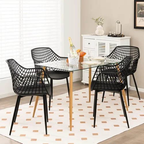 Vista 2 de Giantex Juego de 4 sillas de comedor modernas, sillones negros con respaldo de 15 pulgadas de alto, patas de metal con recubrimiento en polvo