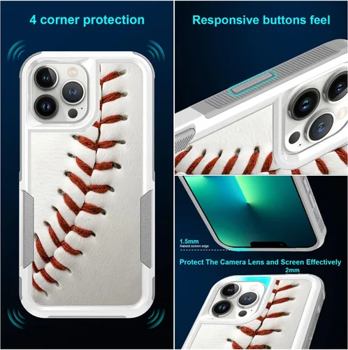 Vista 4 de Funda para iPhone 12 Pro Max, diseño blanco deportivo de béisbol, absorción de golpes, policarbonato duro e interior de silicona híbrida de doble