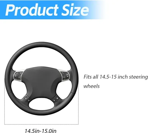 Vista 2 de Funda universal de microfibra para volante de automóvil, de piel sintética, elástica, 15 pulgadas, costuras de color, antideslizante, protector