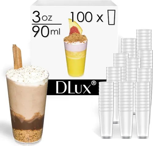 Vista 2 de DLux 100 x 3 oz Mini tazas de postre, tirador - taza de aperitivo de plástico transparente parfait - pequeño vaso reutilizable tirador