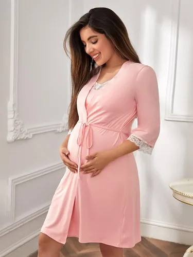 Vista 4 de Verdusa Conjunto de camisón y bata de maternidad para mujer, sin mangas, camisón de lactancia