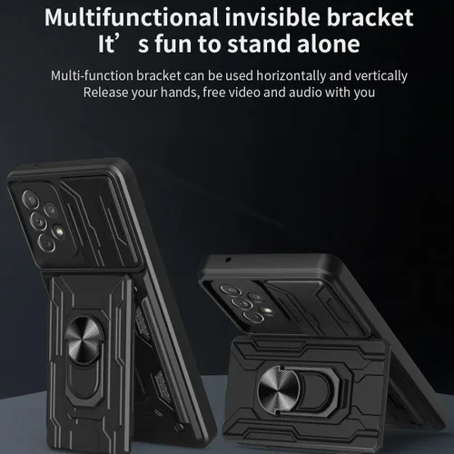 Vista 8 de CCSmall Funda para Samsung Galaxy A23 4G/5G con tarjetero, protección resistente con anillo magnético, función atril, cubierta de cámara deslizante