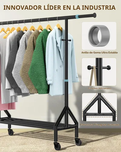 Vista 3 de Perchero de ropa resistente con carga de 520 libras, perchero ajustable con ruedas resistentes, percheros industriales de metal para colgar ropa