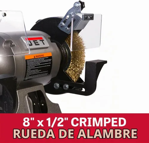 Vista 2 de JET Amoladora de banco de 8 pulgadas con rueda de alambre, 3450 RPM, 1 HP, 115V 1Ph (JBG-8W)