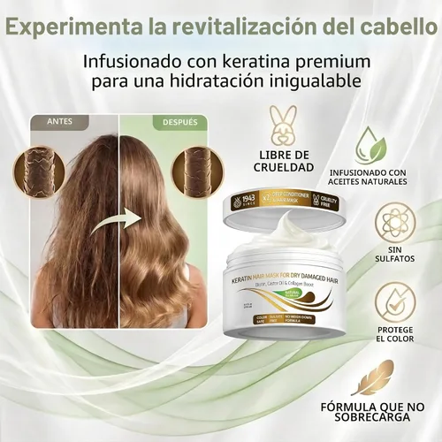 Vista 2 de VITAMINS hair cosmetics Mascarilla capilar de queratina, tratamiento de queratina reparadora de proteínas, acondicionador profundo para cabello