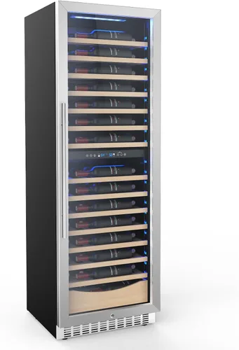 Vista 11 de COWSAR Refrigerador de vino de 28 botellas, refrigerador comercial de bebidas de doble zona, temperatura independiente, LED, enfriador de vino