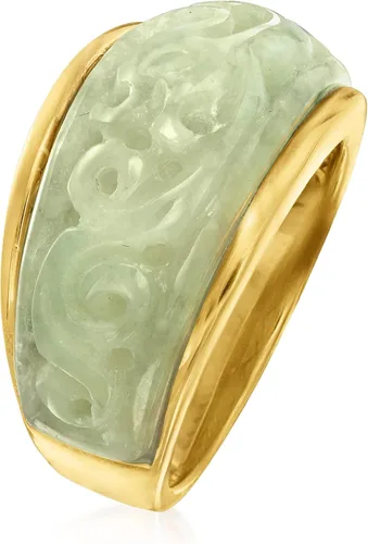 Vista 3 de Ross-Simons Anillo de jade tallado en oro de 18 quilates sobre plata esterlina
