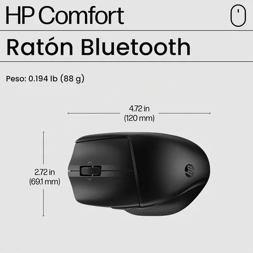 Vista 6 de HP Ratón Bluetooth 480 Comfort - Forma contorneada - Conecta hasta 3 dispositivos a través de botones programables Bluetooth® 5.3-6 - Compatible