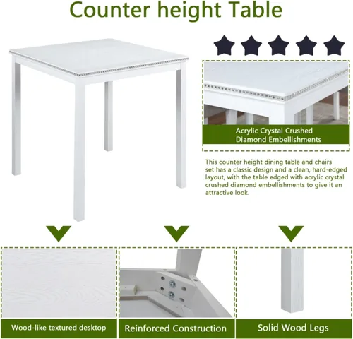 Vista 5 de Juego de mesa de comedor de madera de 5 piezas, juego de mesa de cocina con una mesa rectangular y 4 sillas tapizadas