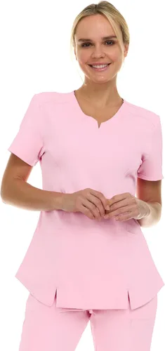 Vista 16 de MediChic Scrubs Top Quirúrgico para Mujer con Cuello en V con Muesca Elástico de Moda con Dos Bolsillos, Tela Flex de Fácil Cuidado Blanco