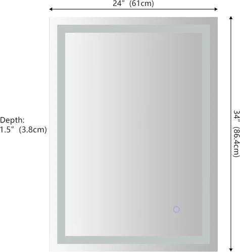 Vista 6 de JONATHAN Y Remy MIR102A-2434 - Espejo de tocador de baño rectangular sin marco, antiniebla, luz frontal, LED, regulable al tacto, con 3 temperaturas