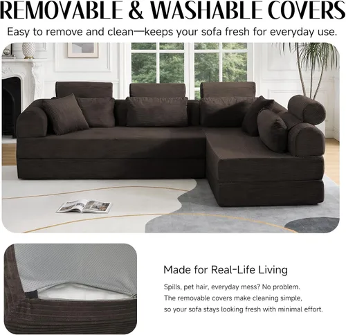 Vista 8 de Sofá modular deshuesado en forma de L de 106 pulgadas, sistema de 2 piezas (2 x 70.87 pulgadas), sofá modular convertible a sofá recto de 141.7