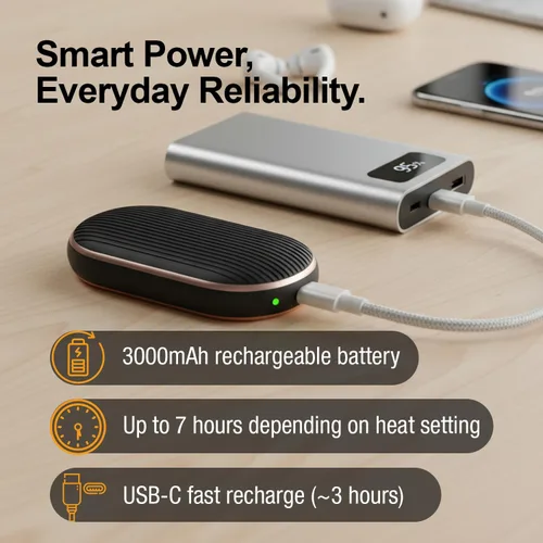 Vista 4 de Calentador de Manos Handy Heater Ultra - Recargable y Sin Cables con 3 Ajustes de Calor - Portátil, Alimentado por Batería, Ligero - Hasta 7 Horas