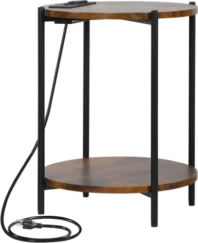 Vista 4 de Gawicpy - Mesa auxiliar de 2 niveles redonda, mesa de café plegable, mesa de sofá simplificada, mesa de acento para interiores y exteriores