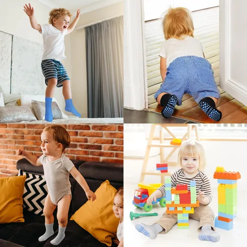 Vista 2 de Calcetines para niños pequeños, 15 pares de calcetines antideslizantes para niños pequeños y niñas, calcetines de media para 1-10 años