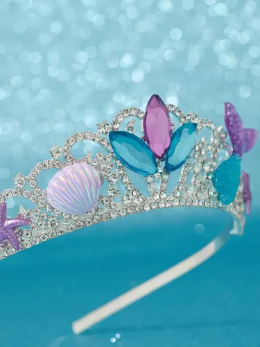 Vista 5 de SWEETV Tiaras de princesa con corona de sirena para niñas, tiara de sirenita para niños, diadema para cumpleaños, cosplay, fiesta, regalo