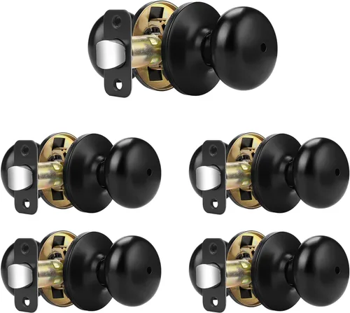 Vista 28 de Probrico Pomos de puerta de privacidad para interiores, color negro mate, 1 paquete de pomos de puerta de baño para cama, función de bloqueo