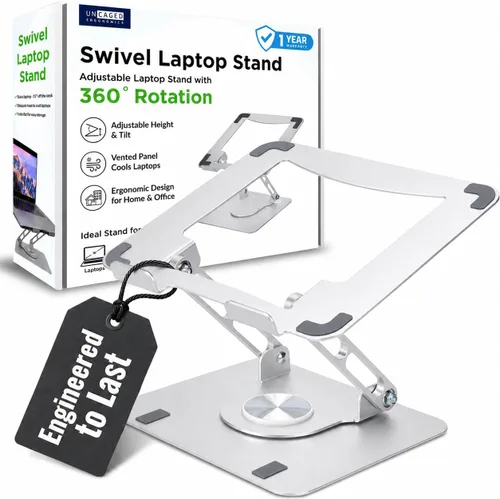 Vista 13 de Uncaged Ergonomics Soporte giratorio para computadora portátil, soporte ajustable para iPad para escritorio con rotación de 360°, soporte portátil