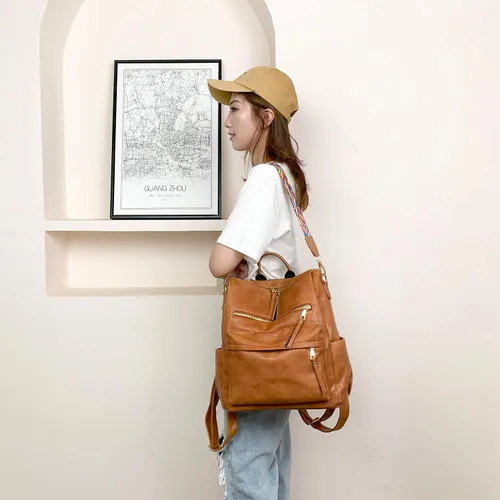 Vista 4 de Mochila de moda para mujer Bolsas de diseño multiusos Bolsa de hombro de cuero sintético Bolsa de viaje