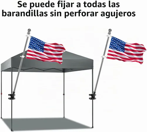 Vista 3 de Soporte para poste de bandera sin taladrar para barandilla, soporte de poste de bandera para porche y riel de cerca, balcón de apartamento Negro