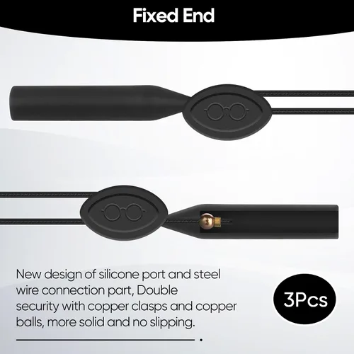 Vista 4 de Correa ajustable para anteojos sin cola, correa antideslizante para lentes de sol, con cable de alambre de acero, correas para gafas (3 piezas)