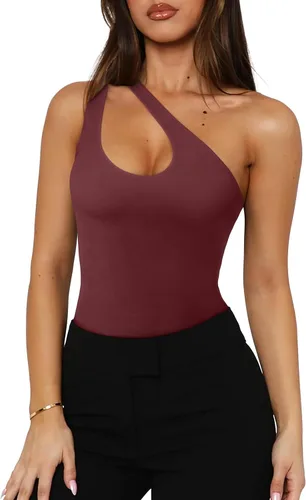 Vista 4 de REORIA Butsmooth® - Tops de Body Tank sin mangas con escote pronunciado sexy de un hombro con espalda descubierta en V para salir, de moda