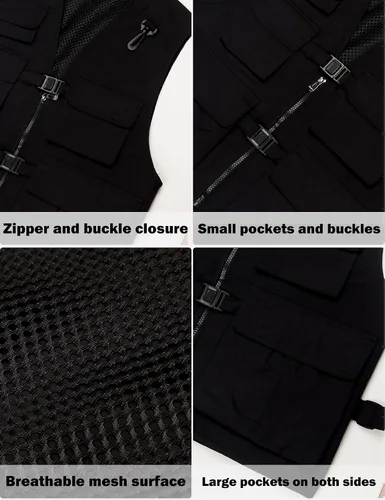 Vista 6 de Chaleco de pesca para mujer, chaleco de viaje para trabajo al aire libre con múltiples bolsillos