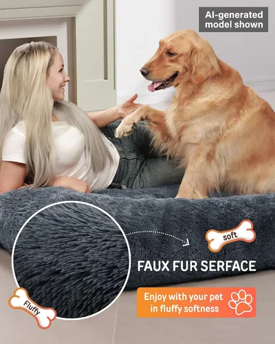 Vista 3 de YEFU Cama humana para perros adultos, camas grandes extra de 79 x 45 x 12 pulgadas, cama para perros de tamaño humano, funda de piel sintética Gris