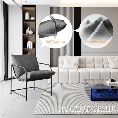Vista 6 de Silla de acento para sala de estar, sillas cómodas de lectura para dormitorio, silla de salón tapizada, silla de brazo moderna de mediados de siglo