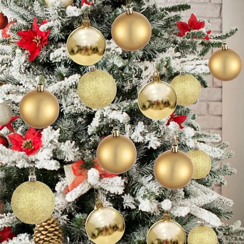 Vista 7 de Bolas de Navidad doradas para árbol de Navidad, 30 piezas de 60 mm, decoraciones de árbol de Navidad inastillables, bolas colgantes de 2.36