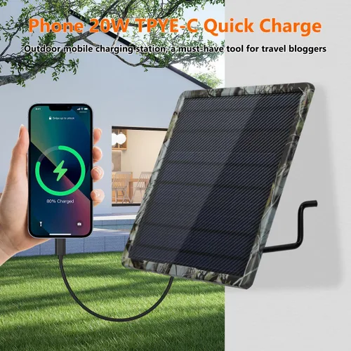 Vista 8 de Impermeable colorido 25000mAh gran capacidad Solar Power Pack 20W Tipo-C carga rápida panel solar para la cámara de seguridad del sendero salvaje