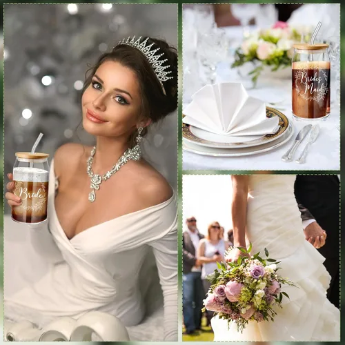 Vista 5 de Layhit 10 piezas de regalos de dama de honor, regalos de propuesta de dama de honor, 16 onzas, lindos vasos en forma de lata con tapas de bambú